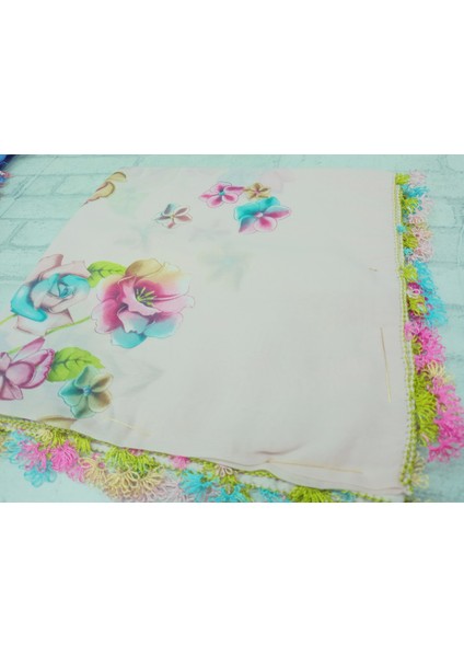 ve Reyhan %100 Pamuk Yazma Üzerine Tamamı El Işi Dört Tarafı Oyalı Yazma, Eşarp, Mevlit Örtüsü 100 x 100CM modelleri