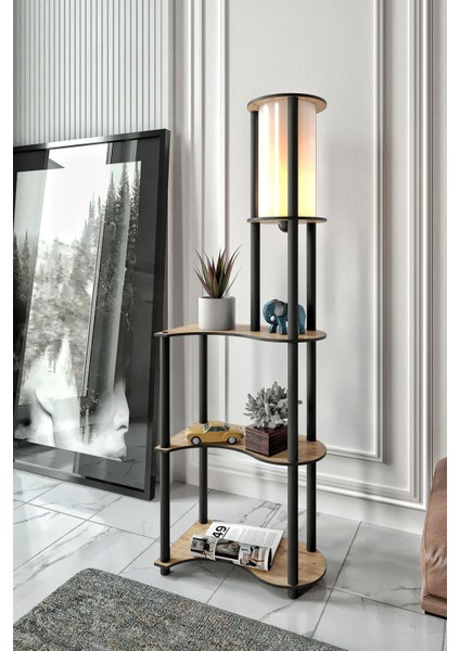 Estilo Dekoratif Raflı Lambader Meşe