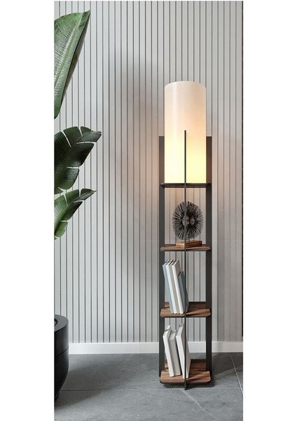 Quattro Dekoratif Raflı Lambader Ceviz