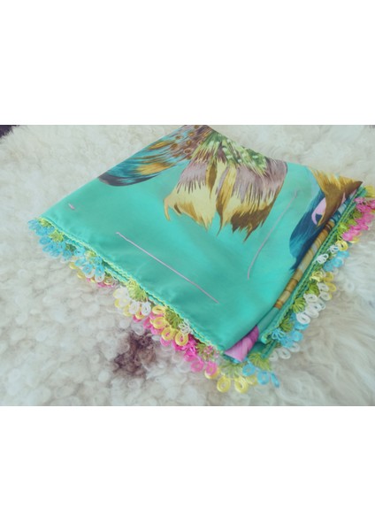 ve Reyhan %100 Pamuk Yazma Üzerine Tamamı El Işi Dört Tarafı Oyalı Yazma, Eşarp, Mevlit Örtüsü 100 x 100CM