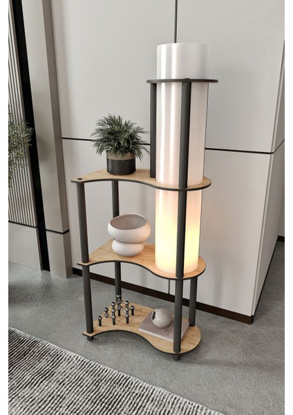 Estilo Dor Dekoratif Raflı Lambader Meşe