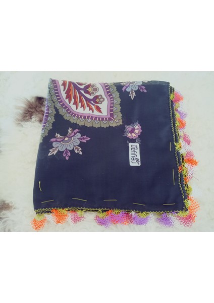 ve Reyhan %100 Pamuk Yazma Üzerine Tamamı El Işi Dört Tarafı Oyalı Yazma, Eşarp, Mevlit Örtüsü 100 x 100CM