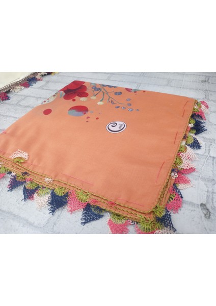 ve Reyhan %100 Pamuk Yazma Üzerine Tamamı El Işi Dört Tarafı Oyalı Yazma, Eşarp, Mevlit Örtüsü 100 x 100CM