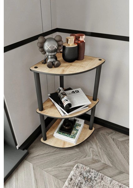 3 Katlı Dekoratif Köşe Kitaplık Meşe fiyatları