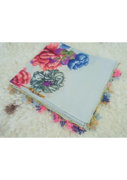 ve Reyhan %100 Pamuk Yazma Üzerine Tamamı El Işi Dört Tarafı Oyalı Yazma, Eşarp, Mevlit Örtüsü 100 x 100CM modelleri