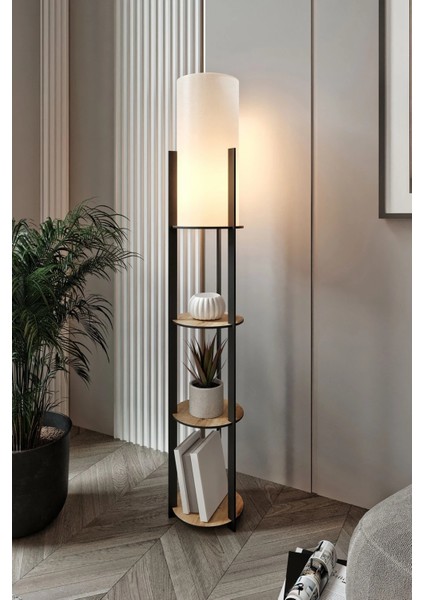 Radiante Yuvarlak Raflı Lambader Meşe