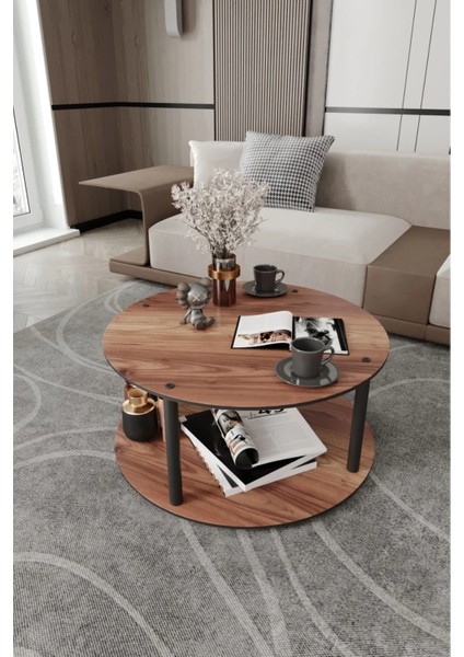 Masivo Yuvarlak Orta Sehpa Ceviz