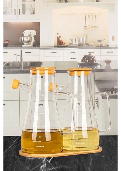 Ciho Bambu Kapaklı 3' Lü Borosilikat Altlıklı Cam Yağlık Sirkelik 900 ml fiyatları