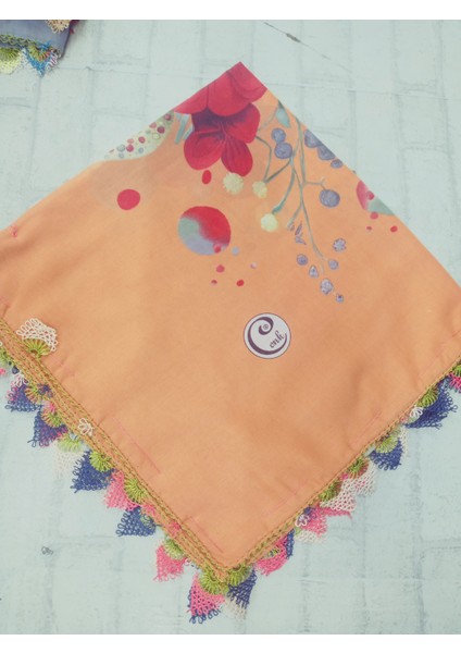 ve Reyhan %100 Pamuk Yazma Üzerine Tamamı El Işi Dört Tarafı Oyalı Yazma, Eşarp, Mevlit Örtüsü 100 x 100CM