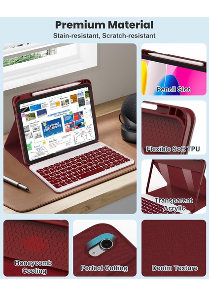 Ipad 11 A16 2025 / 10. Nesil 10.9 Klavyeli Kılıf Bluetooth Kalem Bölmeli Koruyucu (Türkçe Klavye) fırsatları