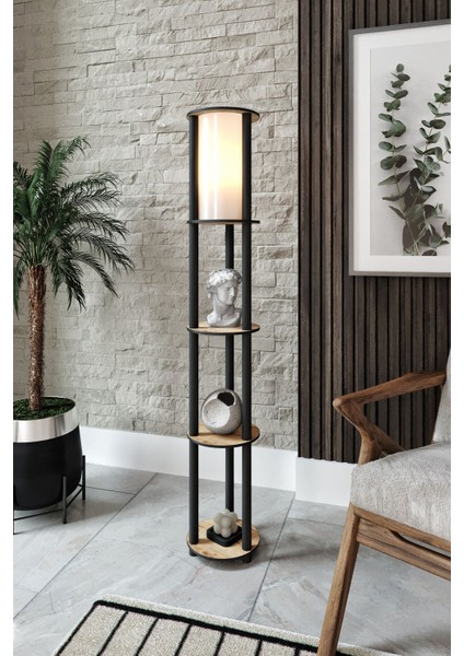 Estantes Yuvarlak Dekoratif Raflı Lambader Meşe