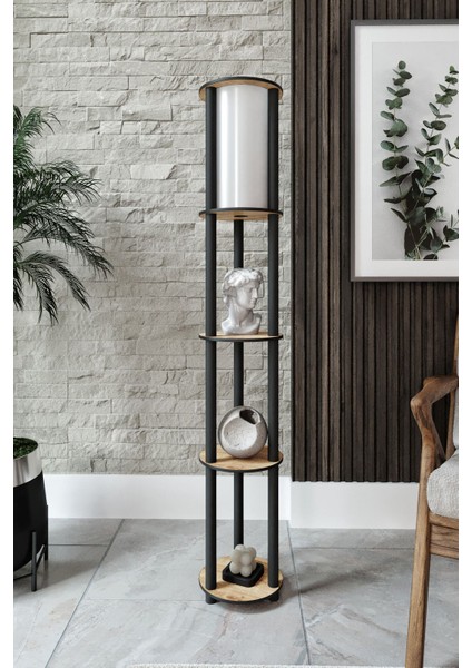 Estantes Yuvarlak Dekoratif Raflı Lambader Meşe fiyatları