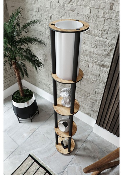 Estantes Yuvarlak Dekoratif Raflı Lambader Meşe modelleri