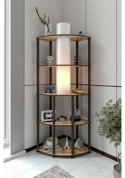 Conrad Çift Yön Kullanım Raflı Köşe Lambader Meşe