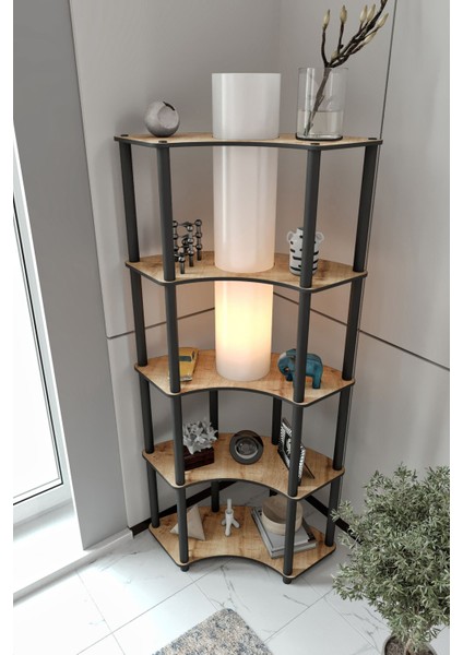 Conrad Çift Yön Kullanım Raflı Köşe Lambader Meşe