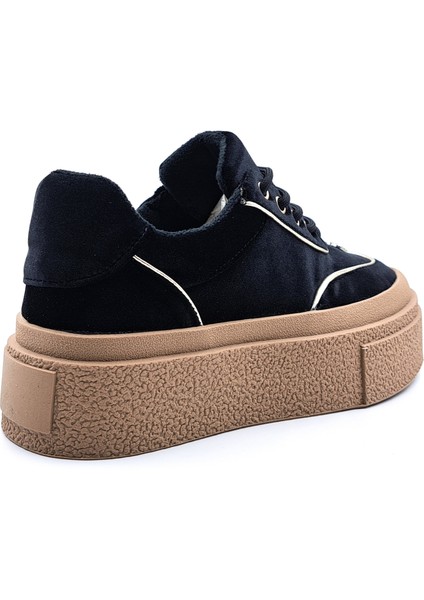 G25K330 Kalın Taban Kadife Kadın Siyah Sneaker Ayakkabı modelleri