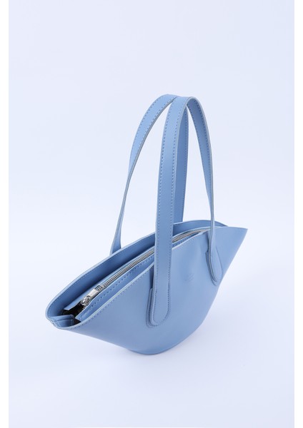 Mavi SHK124 Suni Deri, Astarlı, Fermuarlı,tek Bölmeli El, Kol ve Omuz Çantası
