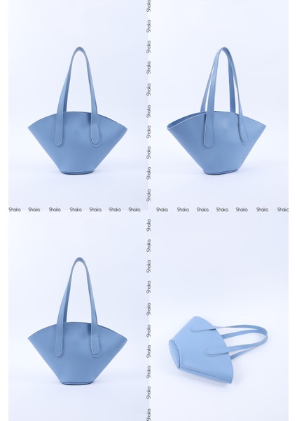 Mavi SHK124 Suni Deri, Astarlı, Fermuarlı,tek Bölmeli El, Kol ve Omuz Çantası