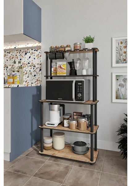 Mikrodalga Kahve Standı Çok Amaçlı 4 Katlıraf Meşe