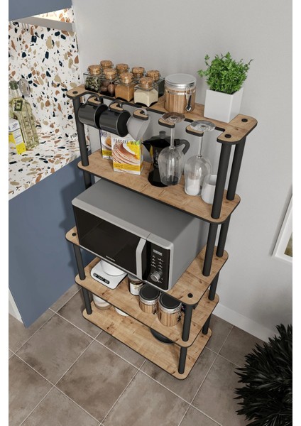 Mikrodalga Kahve Standı Çok Amaçlı 4 Katlıraf Meşe modelleri