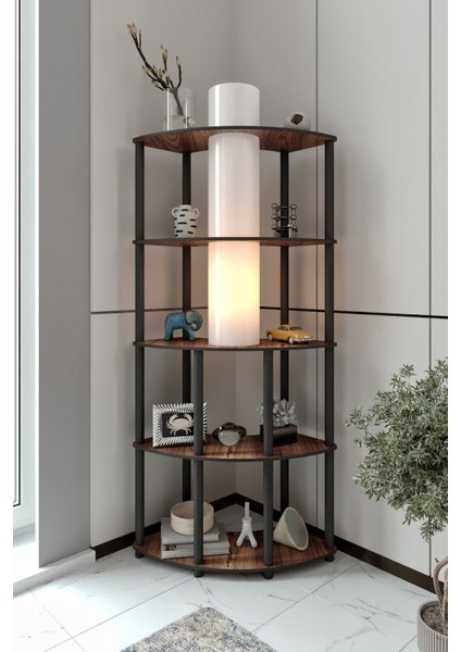 Conrad Çift Yön Kullanım Raflı Köşe Lambader Ceviz