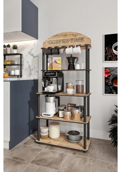 Kahve Köşesi Dekoratif Dolap Çok Amaçlı Kahve Standı Meşe