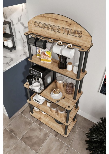 Kahve Köşesi Dekoratif Dolap Çok Amaçlı Kahve Standı Meşe fiyatları