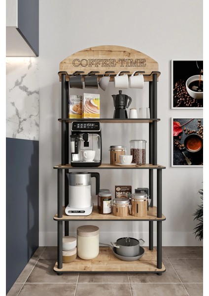 Kahve Köşesi Dekoratif Dolap Çok Amaçlı Kahve Standı Meşe modelleri