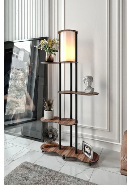 Travers Raflı Lambader Ceviz