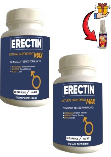 Erectin Max Erkeklere Büyütücülü&performansa 60'lı Takviye x 2 Adet+Lustra Masaj Yağı ile 30 ml