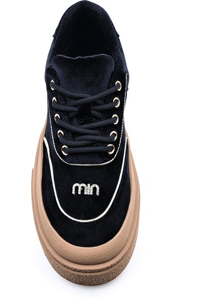 G25K330 Kalın Taban Kadife Kadın Siyah Sneaker Ayakkabı indirimleri