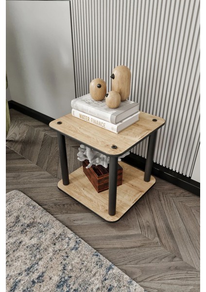 2 Katlı Dekoratif Kare Kitaplık Meşe modelleri