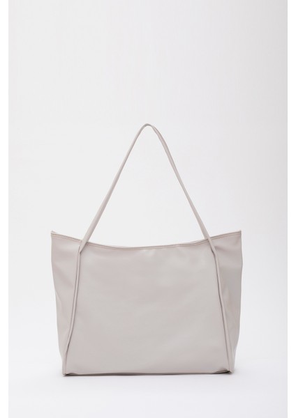 Gri SHK90 Suni Deri Iç Bölmeli Fermuarlı El, Kol ve Omuz Shopper Çanta modelleri