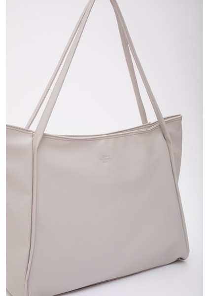 Gri SHK90 Suni Deri Iç Bölmeli Fermuarlı El, Kol ve Omuz Shopper Çanta fırsatları