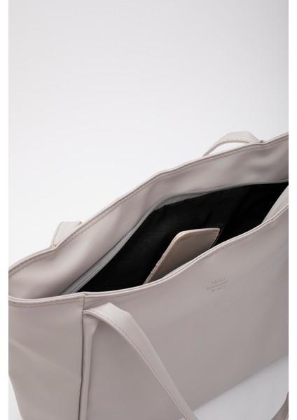 Gri SHK90 Suni Deri Iç Bölmeli Fermuarlı El, Kol ve Omuz Shopper Çanta