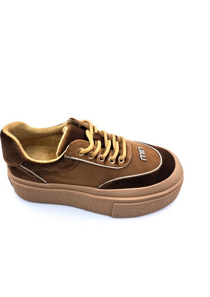 G25K330 Kalın Taban Kadife Kadın Kahverengi Sneaker Ayakkabı modelleri