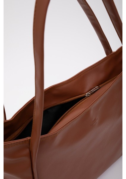 Taba SHK90 Suni Deri Iç Bölmeli Fermuarlı El, Kol ve Omuz Shopper Çanta