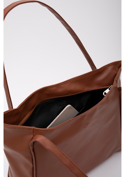 Taba SHK90 Suni Deri Iç Bölmeli Fermuarlı El, Kol ve Omuz Shopper Çanta