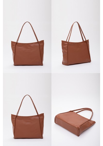 Taba SHK90 Suni Deri Iç Bölmeli Fermuarlı El, Kol ve Omuz Shopper Çanta