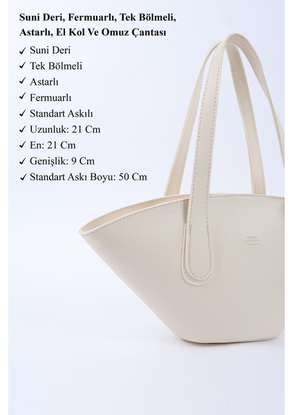 Krem SHK124 Suni Deri, Astarlı, Fermuarlı,tek Bölmeli El, Kol ve Omuz Çantası modelleri
