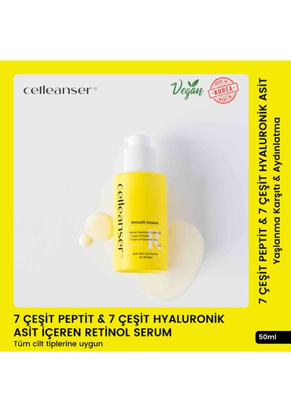 7 Çeşit Peptit & 7 Çeşit Hyaluronik Asit ile Nem ve Cilt Yenilenmesini Destekleyen Retinol Serum