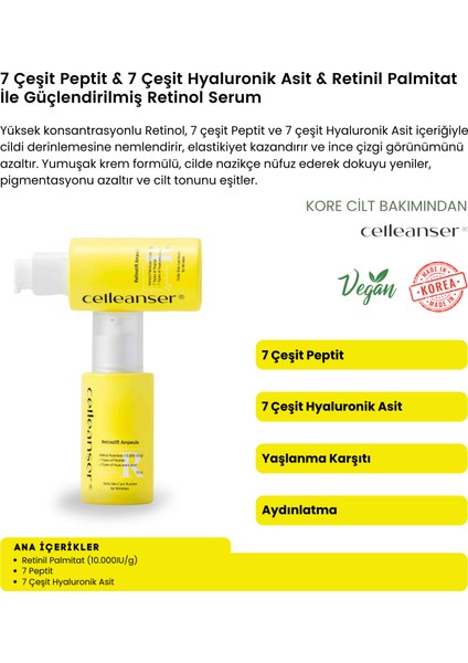 7 Çeşit Peptit & 7 Çeşit Hyaluronik Asit ile Nem ve Cilt Yenilenmesini Destekleyen Retinol Serum fiyatları