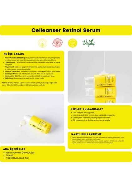7 Çeşit Peptit & 7 Çeşit Hyaluronik Asit ile Nem ve Cilt Yenilenmesini Destekleyen Retinol Serum fırsatları