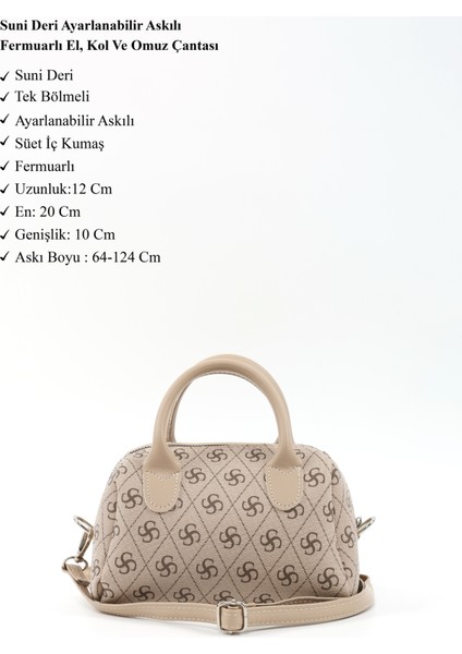 Monogram Baskılı Vizon SHK184 Suni Deri ,fermuarlı Tek Bölmeli ,askılı El, Kol ve Omuz Çantası modelleri