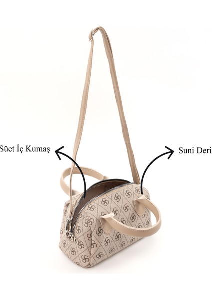 Monogram Baskılı Vizon SHK184 Suni Deri ,fermuarlı Tek Bölmeli ,askılı El, Kol ve Omuz Çantası indirimleri