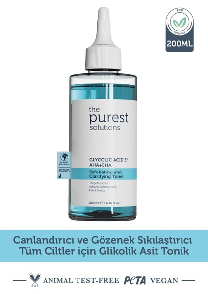 The Purest Solutions Canlandırıcı ve Gözenk Sıkılaştrıcı Tüm Ciltler Için Glikolik Asit Tonik 200 ml