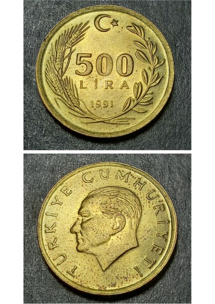 3996368990425AAE6B 1991 500 Lira Çil %70 Bakır ve %30 Çinko Para