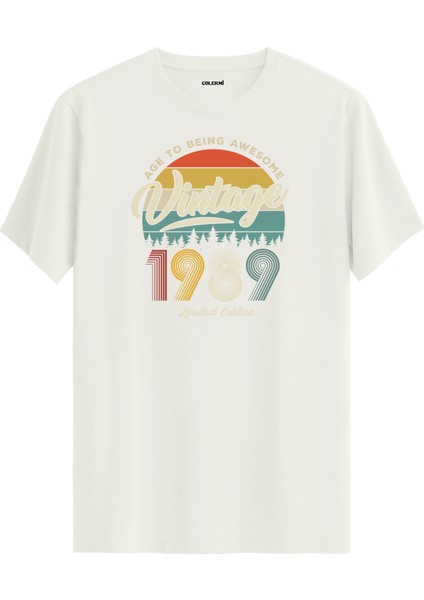 Vintage Tişört Nostalji 1989 Doğum Tarihli Bisiklet Yaka Basic Tişört Vintage Tasarım Tişört