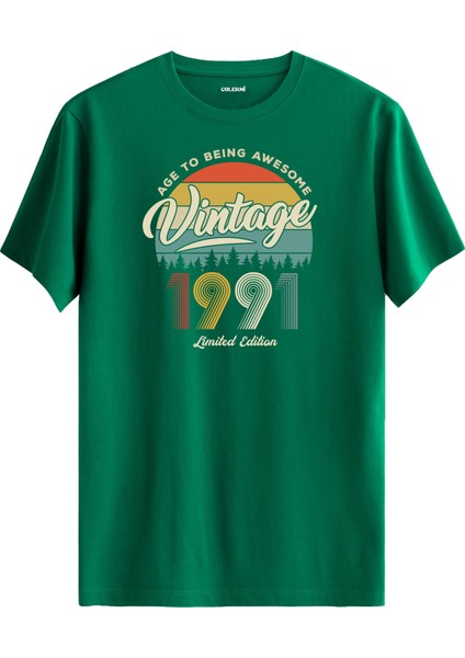 Vintage Tişört Nostalji 1991 Doğum Tarihli Bisiklet Yaka Basic Tişört Vintage Tasarım Tişört