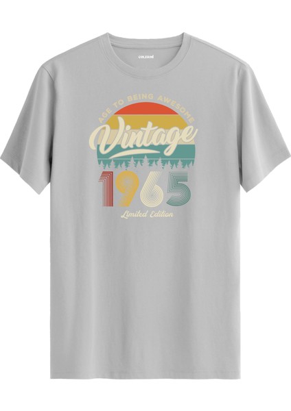 Vintage Tişört Nostalji 1965 Doğum Tarihli Bisiklet Yaka Basic Tişört Vintage Tasarım Tişört